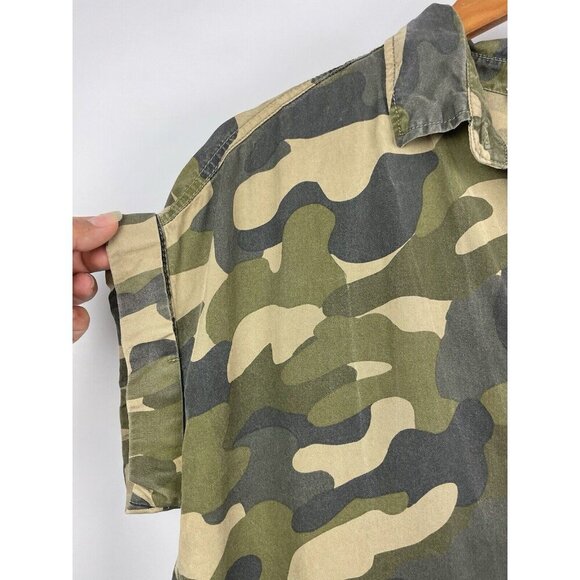 C&C California S Green Camo Shirt Tunic Top Blouse Hi Lo Oversized Relaxed Fit - Picture 5 of 7